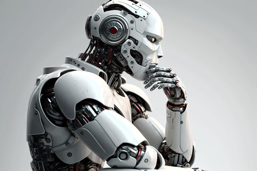 thinking robot white humanoid robot thinking isolated white background generative ai 339974 530