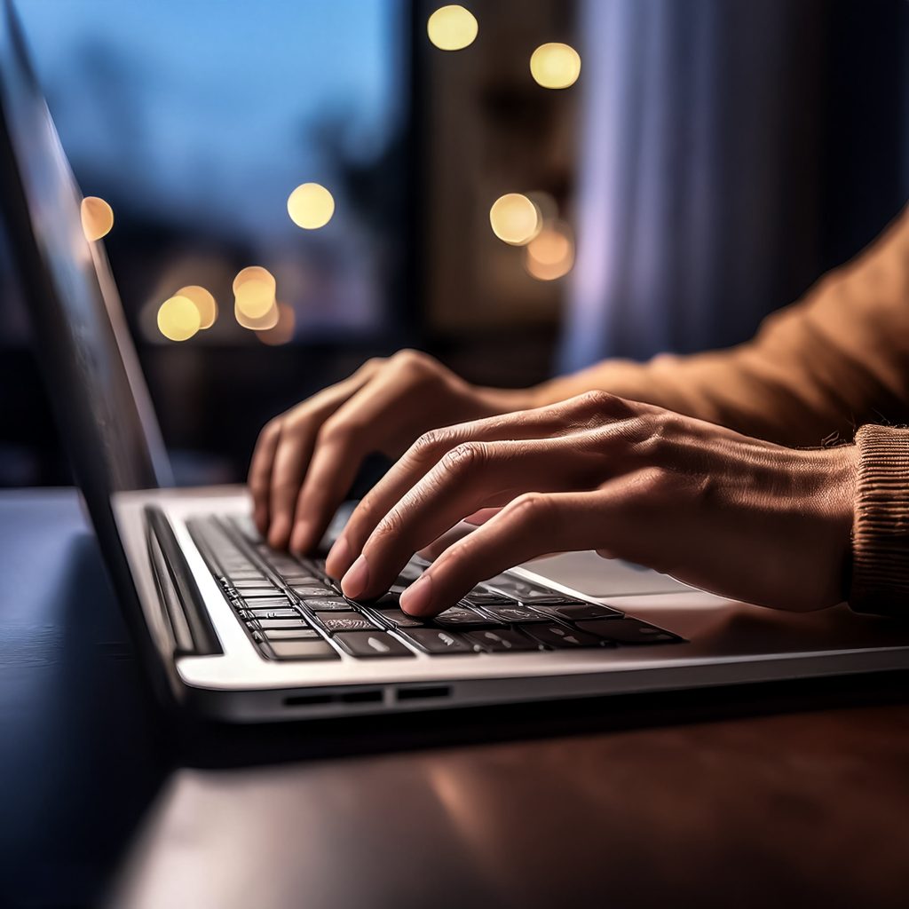 close up casual hand typing on laptop computer