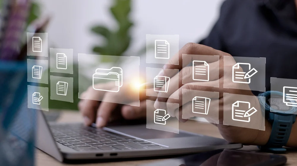vecteezy businessman with document management system dms online 13068294